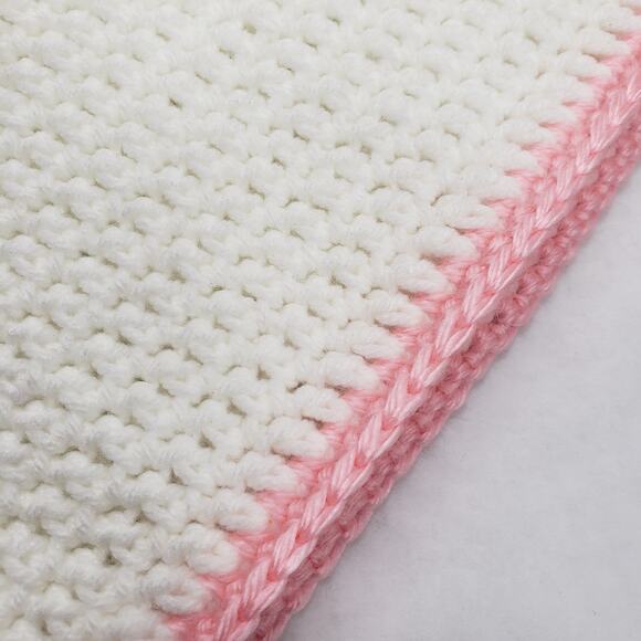 Cat Ear Beanie Crochet Hat White Pink Stripe Handmade Knit Kitty Soft Winter - Picture 15 of 16